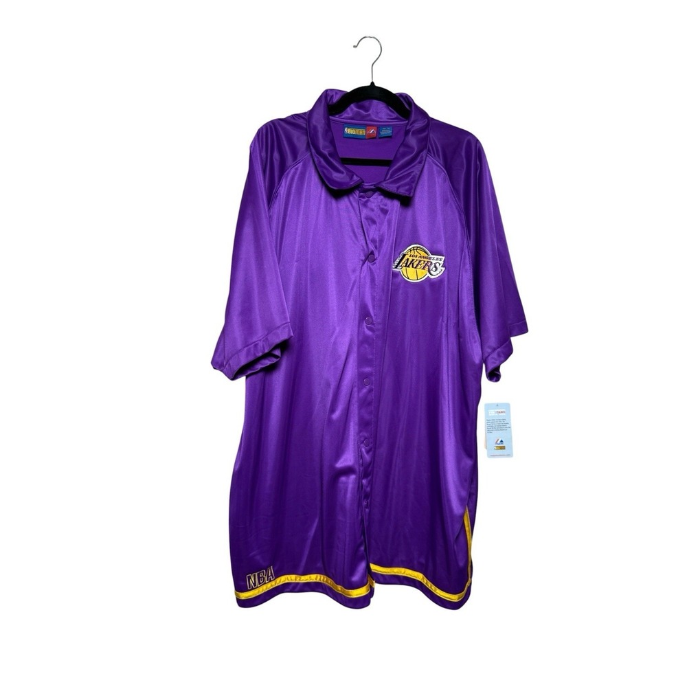 Vintage Lakers Snap Button Shooting Shirt 5XL Purple NBA Warmup Jersey Majestic